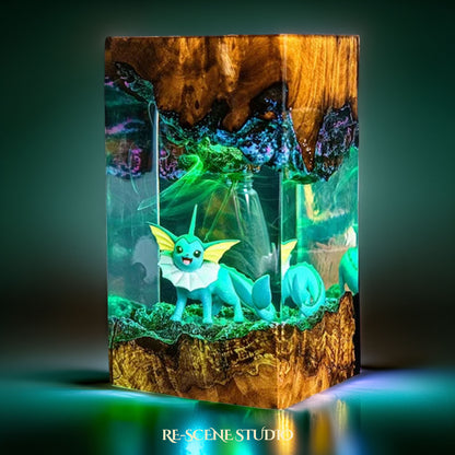 Aqua Mermaid Fox Resin Lamp — Side Profile View | Handmade Pop-Culture Resin Art, Perfect Themed Gift