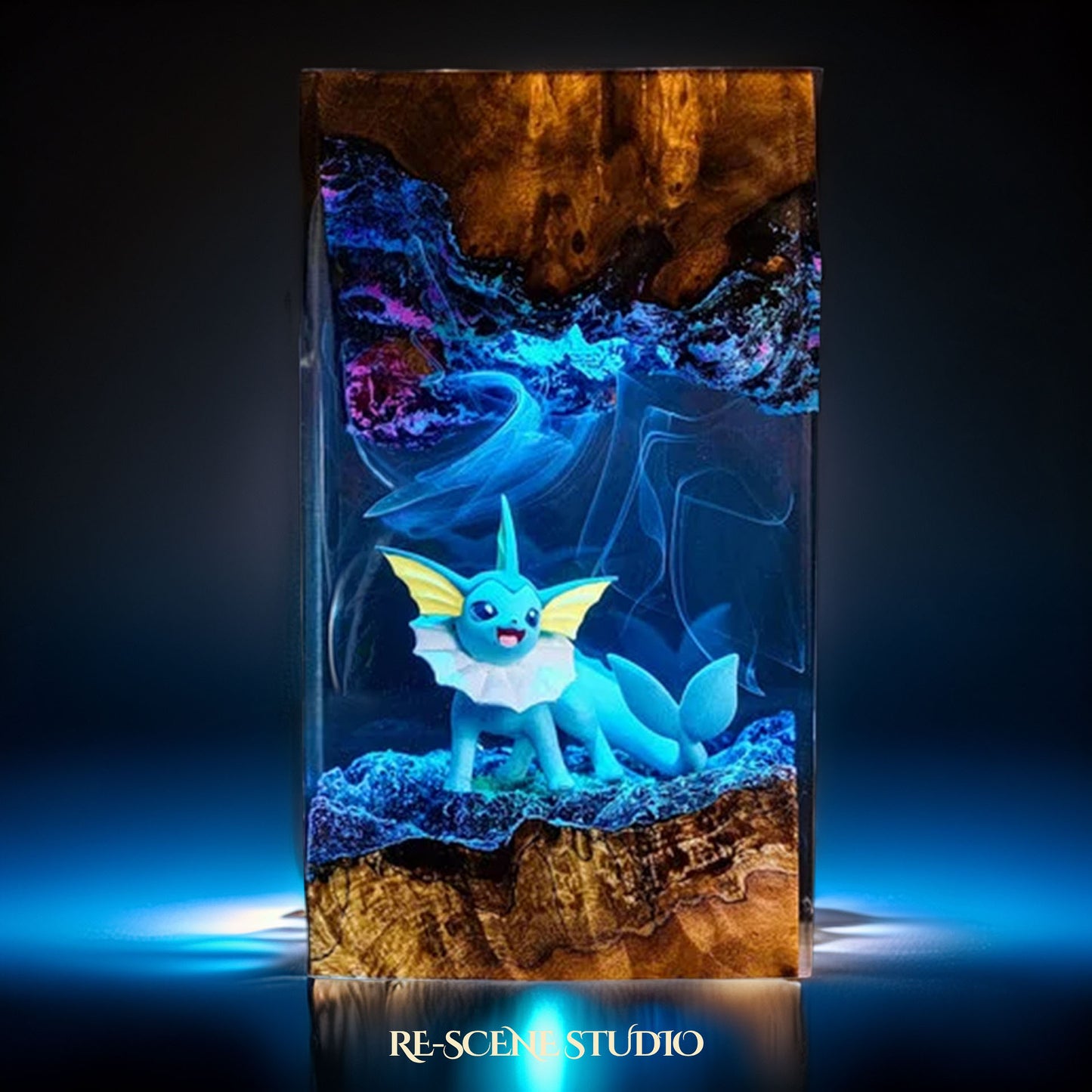 Aqua Mermaid Fox Resin Lamp — Closeup Detail | Original Epoxy Resin Sculpture with Built-in LED Glow