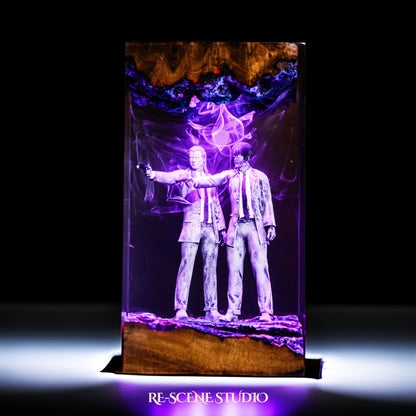 Vincent Vega and Jules Winnfield Resin Lamp — Side Profile View | Handmade Pop-Culture Resin Art, Perfect Themed Gift