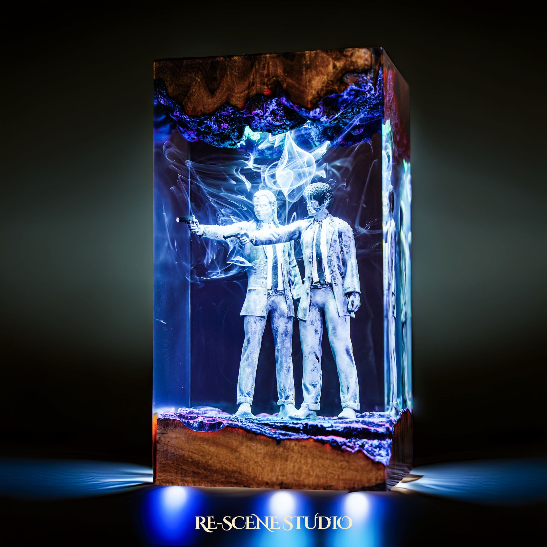 Vincent Vega and Jules Winnfield Resin Lamp — Closeup Detail | Original Epoxy Resin Sculpture with Built-in LED Glow