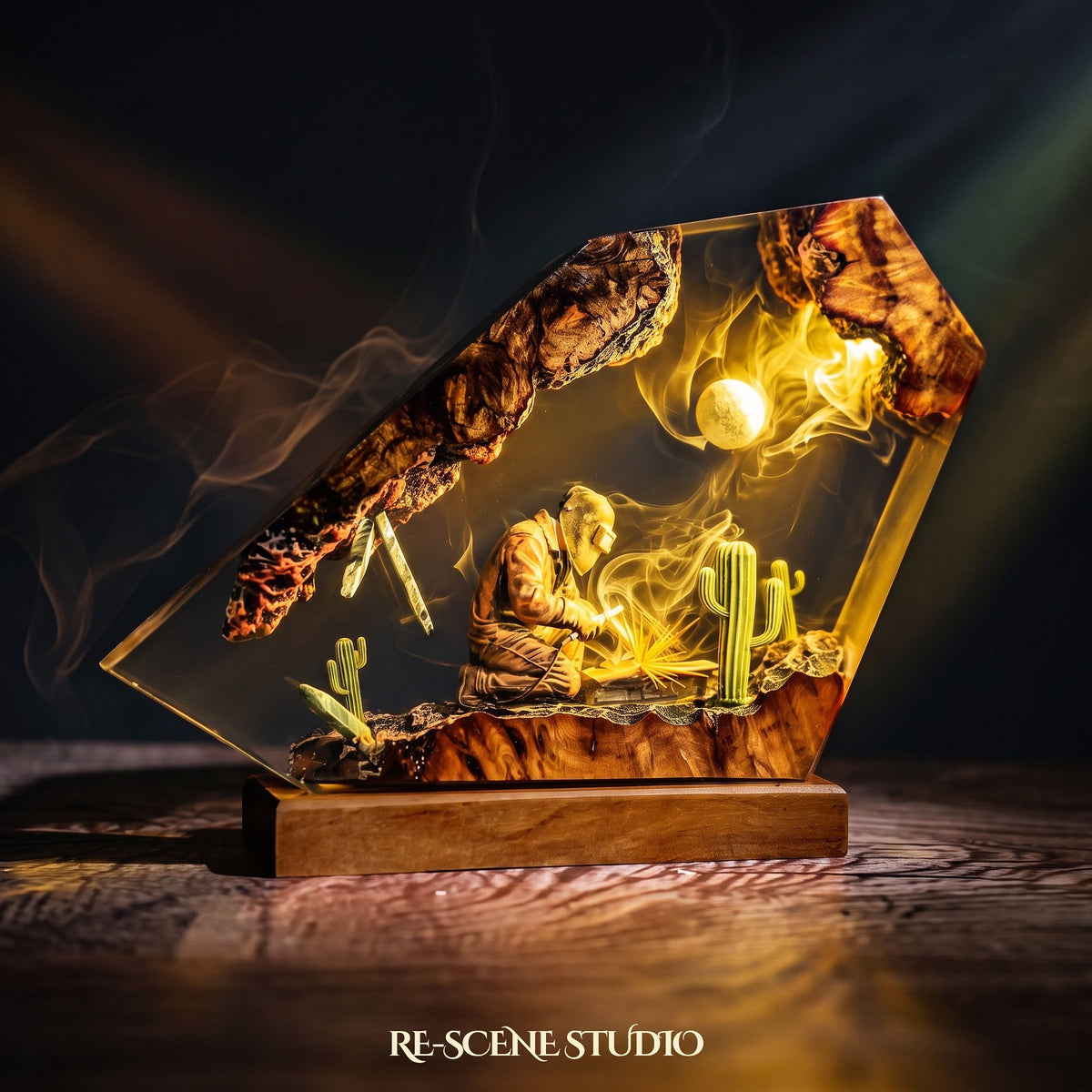 Close look at the Welder Resin Lamp, a handcrafted epoxy resin LED lamp