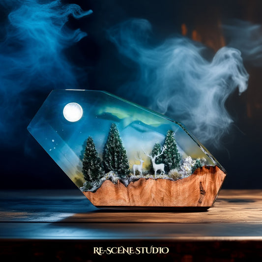 Moonlight Forest Resin Epoxy Lamp Multicolor / Size M: 16 x 10 (cm) – Handmade Resin Lamp by Rescene Studio | Rescene Studio