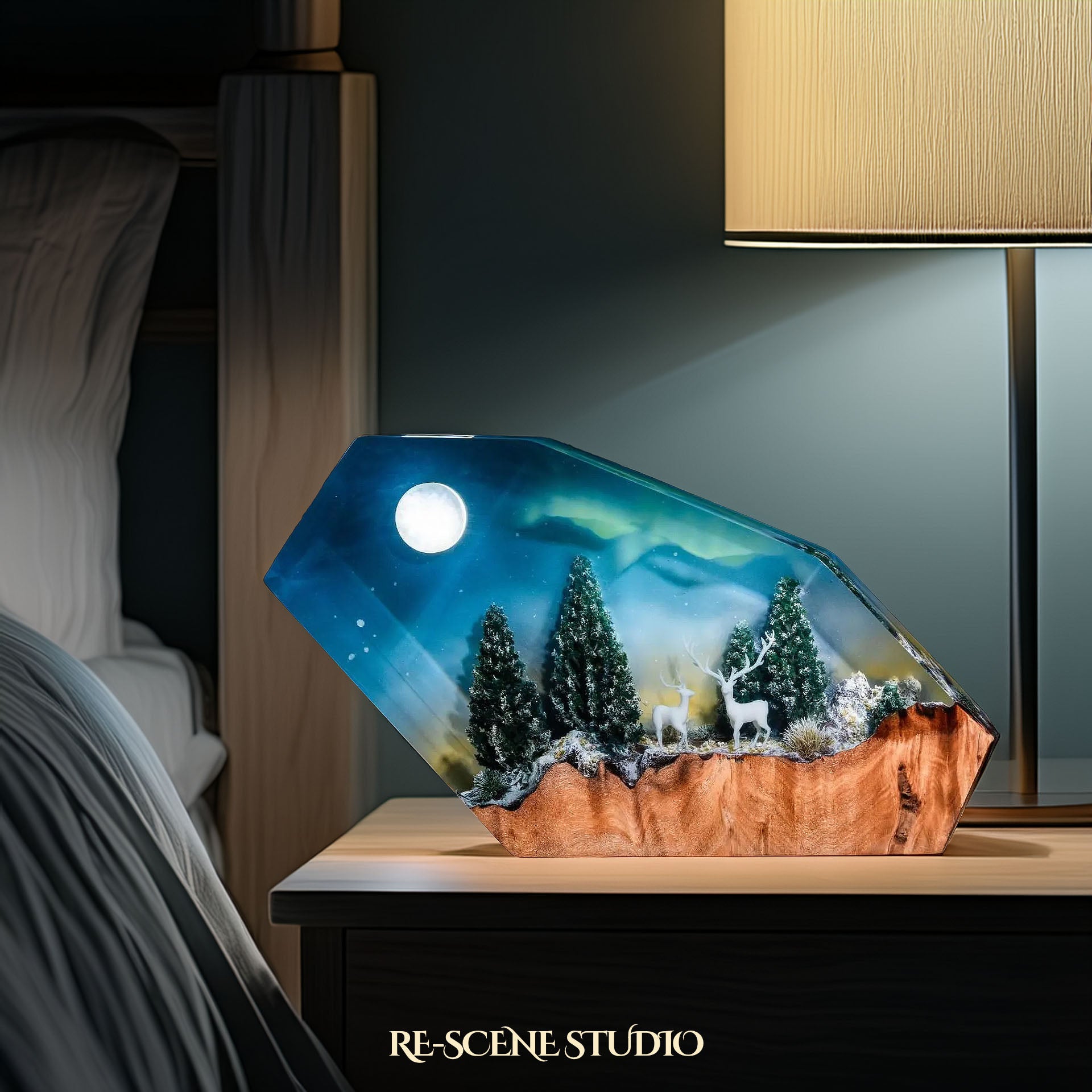 Moonlight Forest Resin Epoxy Lamp Multicolor / Size M: 16 x 10 (cm) – Handmade Epoxy Resin Lamp by Rescene Studio | Rescene Studio