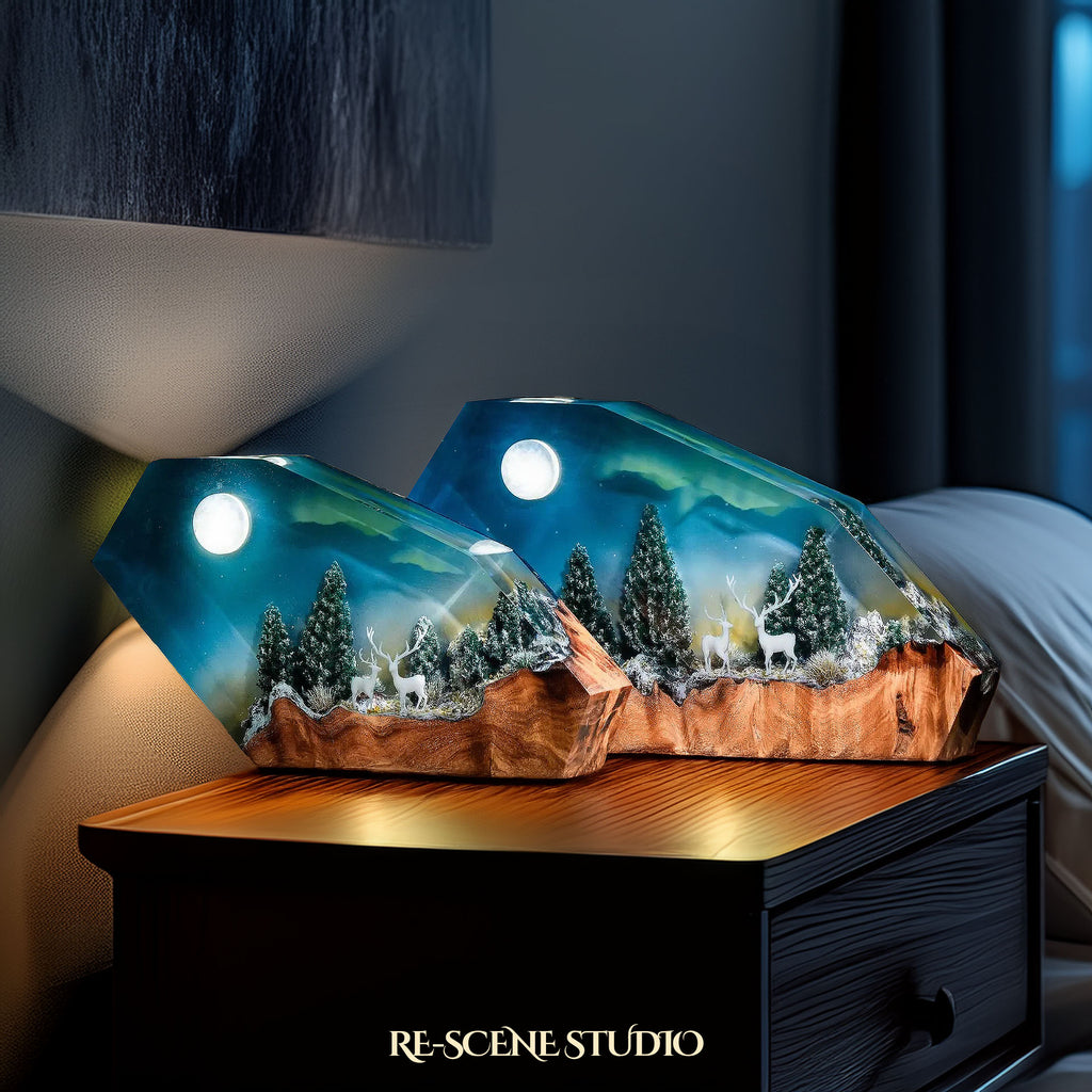 Moonlight Forest Resin Epoxy Lamp Multicolor / Size M: 16 x 10 (cm) – Handmade Epoxy Resin Lamp by Rescene Studio | Rescene Studio