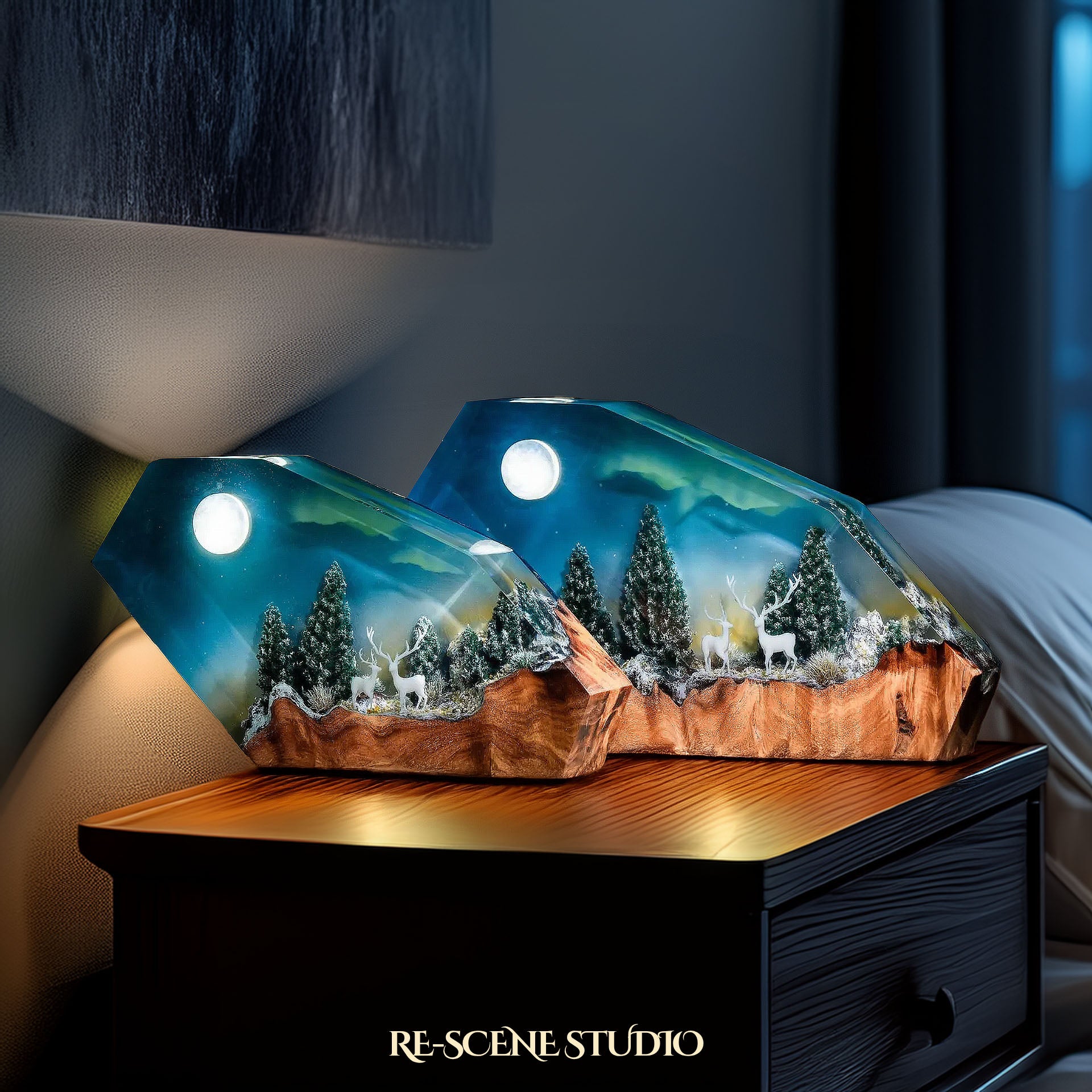 Moonlight Forest Resin Epoxy Lamp Multicolor / Size M: 16 x 10 (cm) – Handmade Epoxy Resin Lamp by Rescene Studio | Rescene Studio