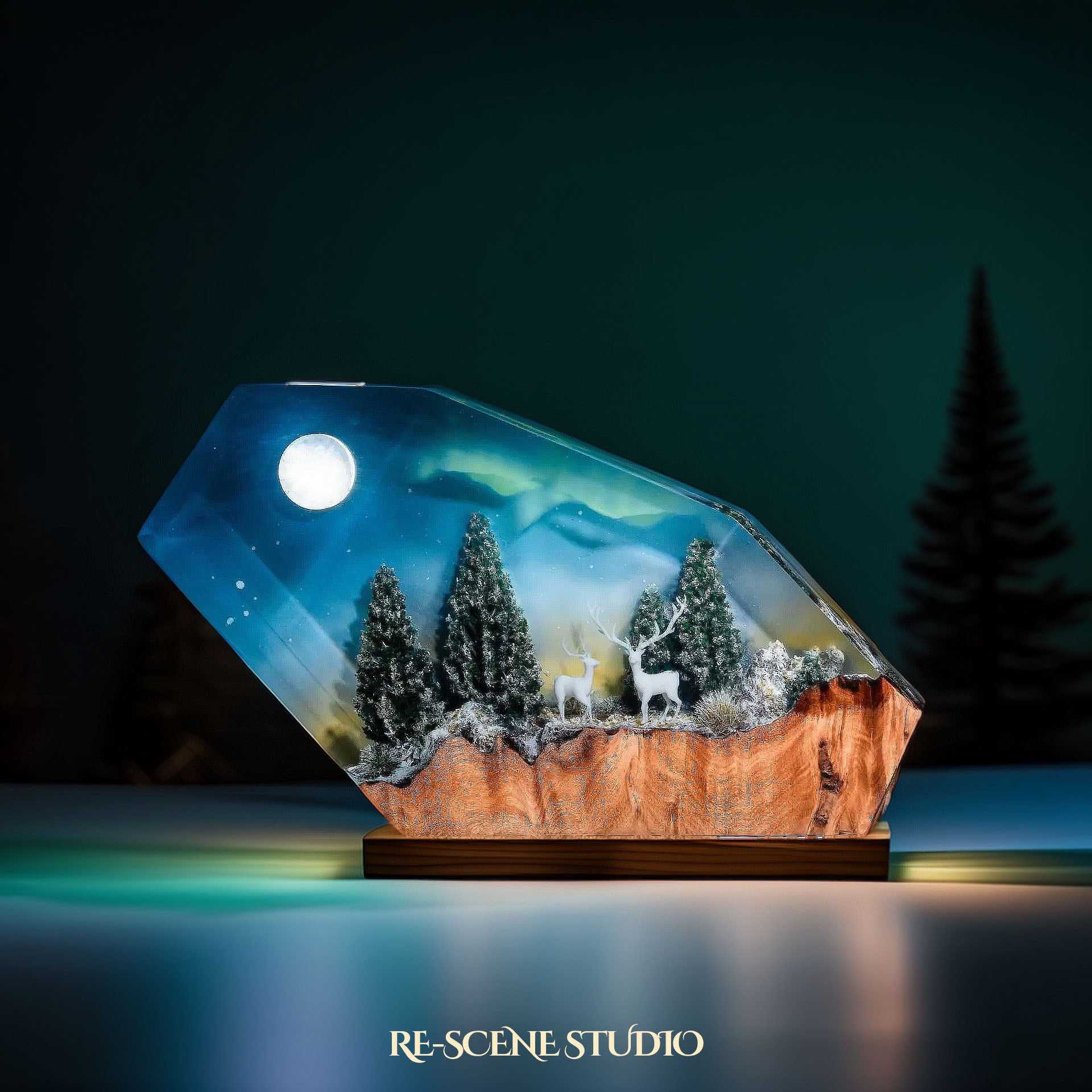 Moonlight Forest Resin Epoxy Lamp Multicolor / Size M: 16 x 10 (cm) – Handmade Epoxy Resin Lamp by Rescene Studio | Rescene Studio