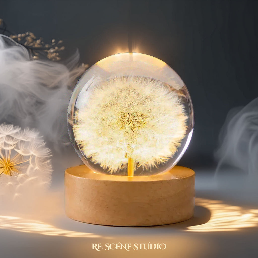 Wishing Dandelion Globe Resin Lamp Multicolor / Size XL – Handmade Epoxy Resin Lamp by Rescene Studio | Rescene Studio