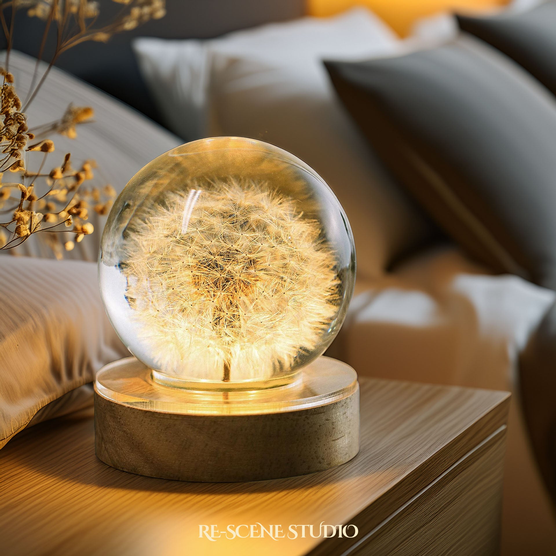 Wishing Dandelion Globe Resin Lamp Multicolor / Size XL – Handmade Epoxy Resin Lamp by Rescene Studio | Rescene Studio