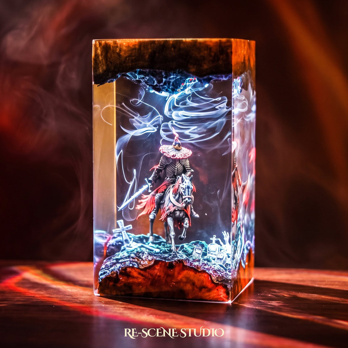 Glowing Witch Knight Rider Pillar Resin Lamp: Halloween fan decor sealed in crystal-clear epoxy resin
