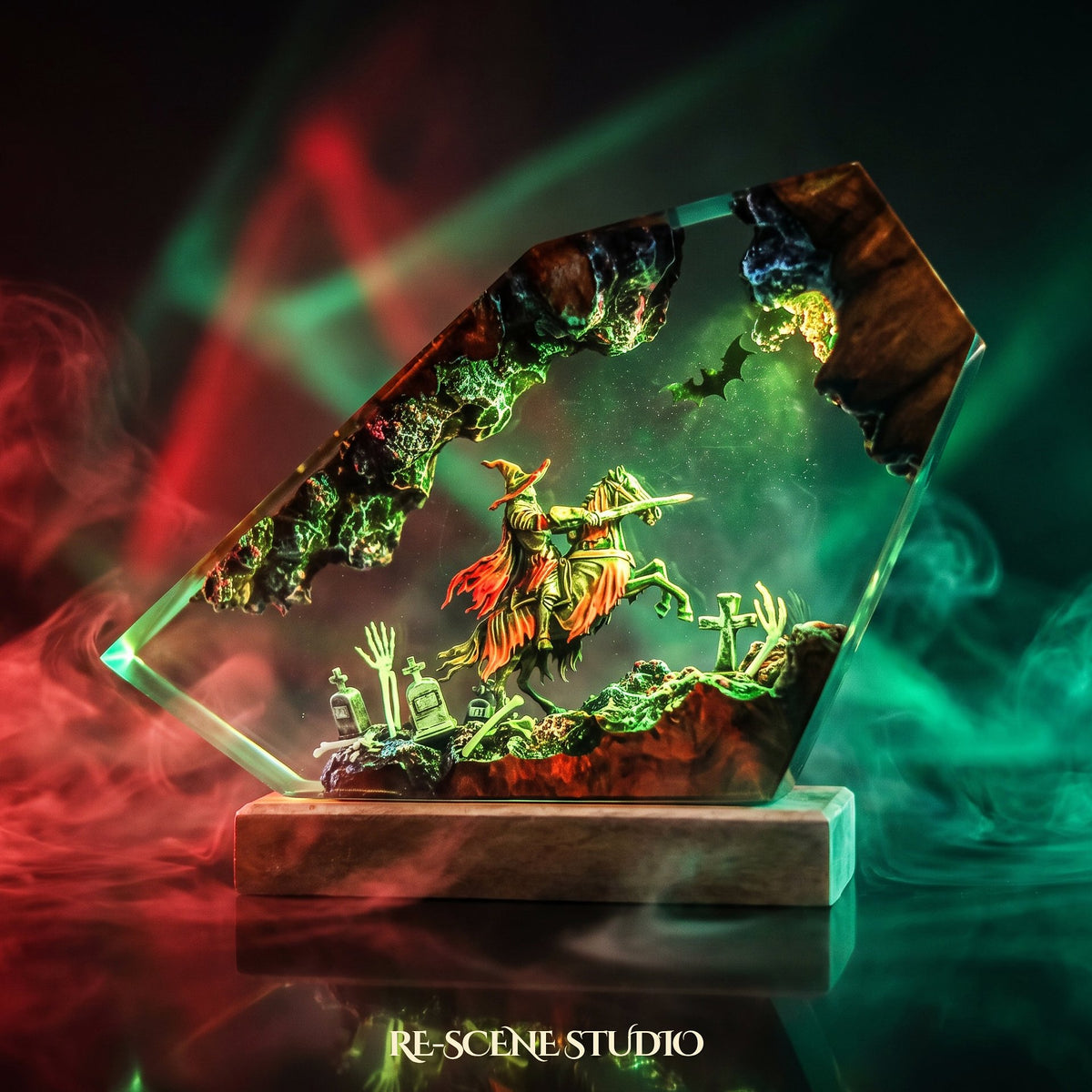Witch Knight Rider Resin Lamp, Halloween resin art lamp