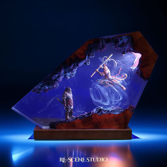 W.ukong V.s. B.ull K.ing Resin Lamp — Handcrafted Epoxy Resin LED Lamp | Unique Ambient Decor & Collector's Gift