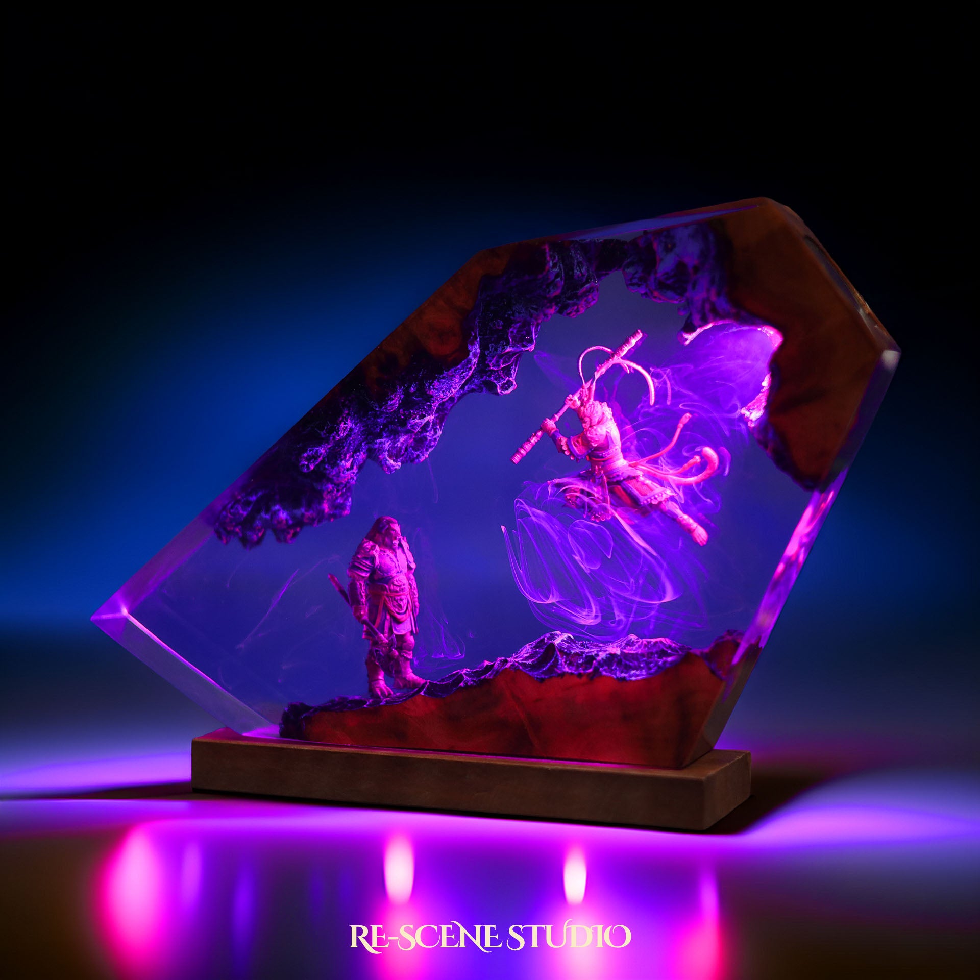 W.ukong V.s. B.ull K.ing Resin Lamp — Handcrafted Epoxy Resin LED Lamp | Unique Ambient Decor & Collector's Gift