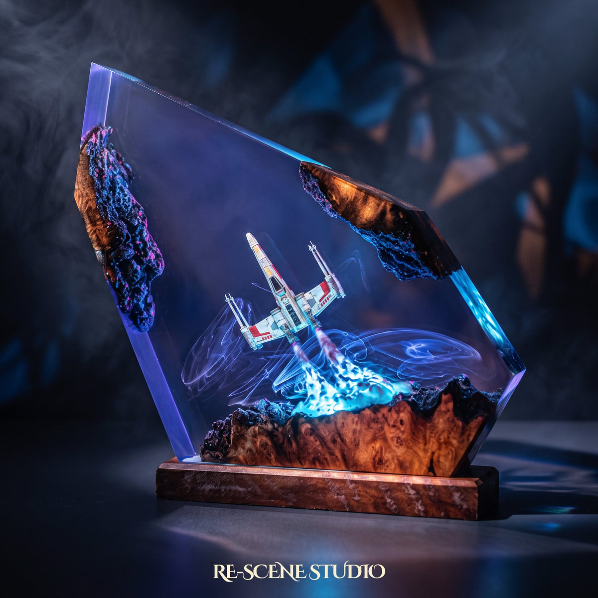 Star Wars collectible: the X-Wing Resin Lamp, handmade on a wooden base
