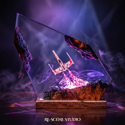 Close look at the X-Wing Resin Lamp, a handcrafted Star Wars epoxy resin LED lamp