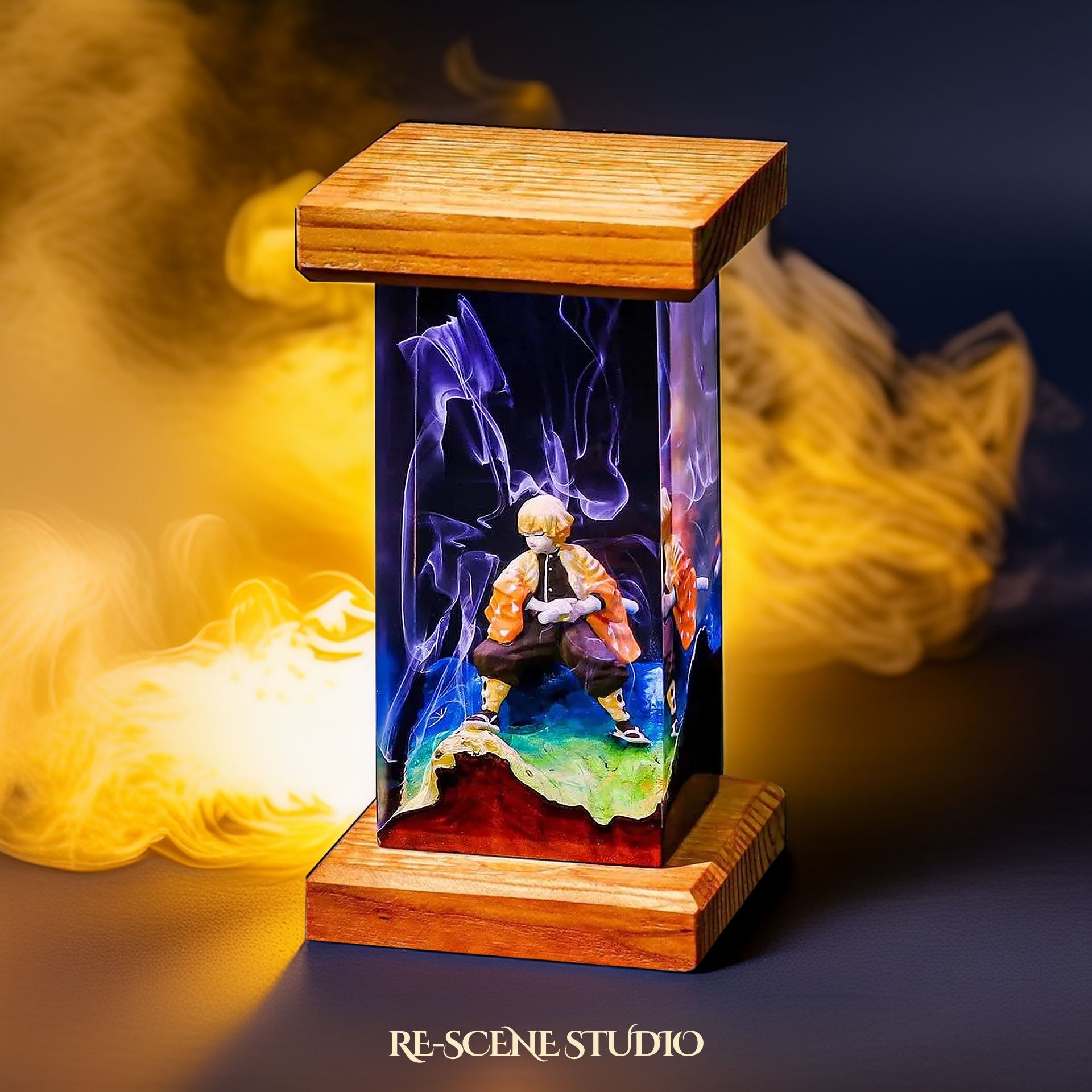 Zenitsu Resin Lamp - Demon Slayer Multicolor / Size M: 6 x 6 x 12 (cm) – Handmade Epoxy Resin Lamp by Rescene Studio | Rescene Studio