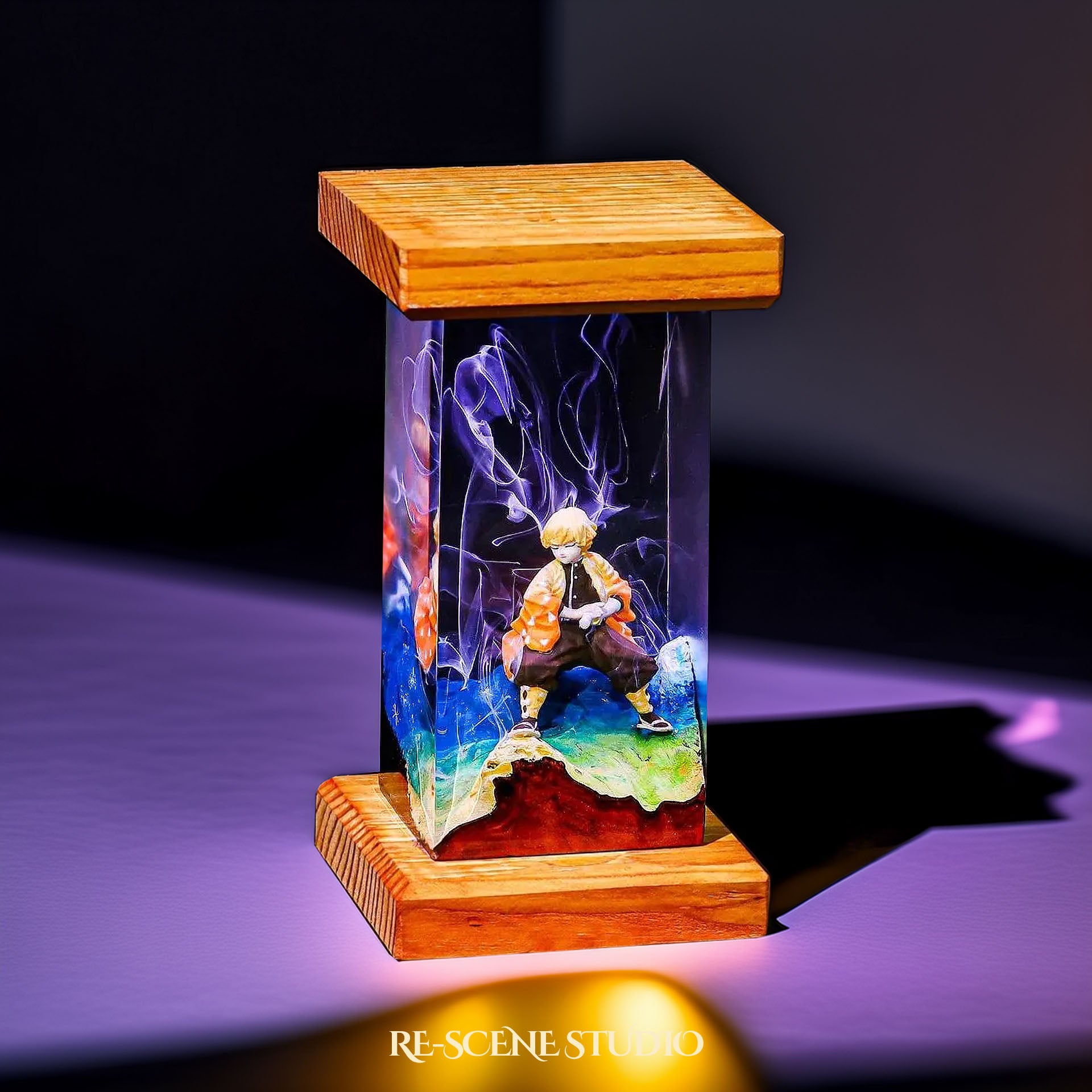 Zenitsu Resin Lamp - Demon Slayer Multicolor / Size M: 6 x 6 x 12 (cm) – Handmade Epoxy Resin Lamp by Rescene Studio | Rescene Studio