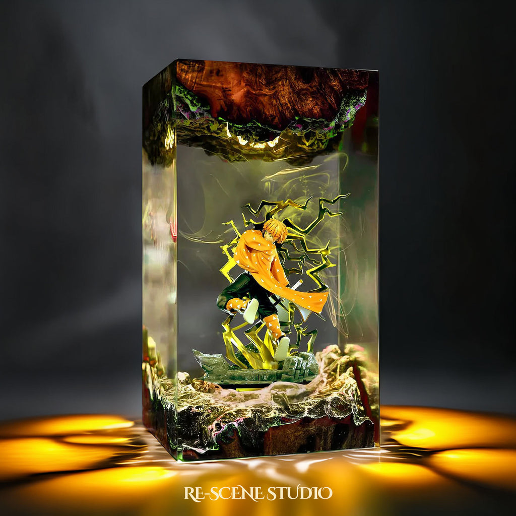 Zenitsu Resin Epoxy Lamp – Demon Slayer Multicolor / Size M: 7 x 13 x 7 (cm) – Handmade Epoxy Resin Lamp by Rescene Studio | Rescene Studio