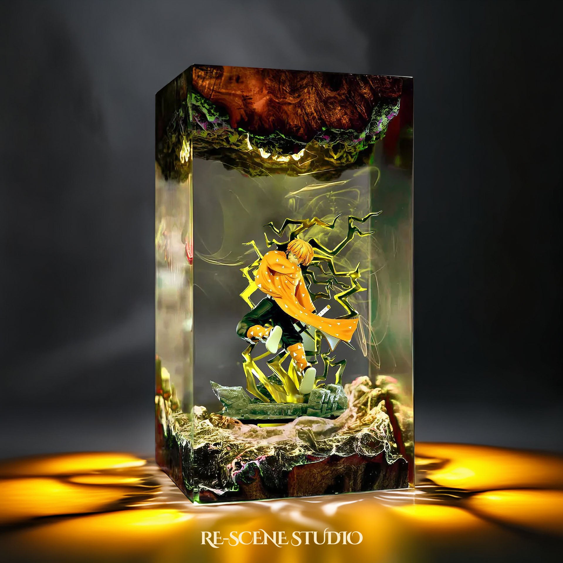 Zenitsu Resin Epoxy Lamp – Demon Slayer Multicolor / Size M: 7 x 13 x 7 (cm) – Handmade Epoxy Resin Lamp by Rescene Studio | Rescene Studio