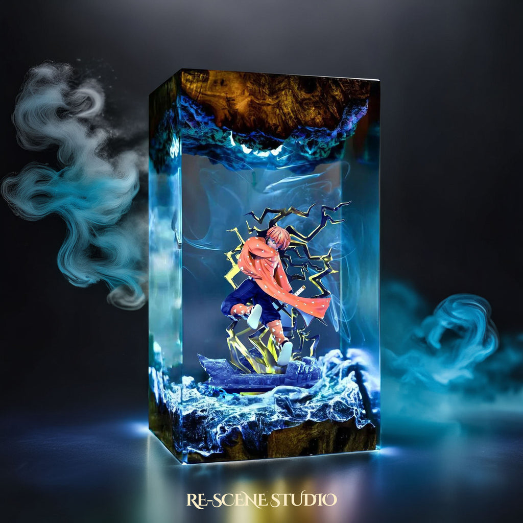 Zenitsu Resin Epoxy Lamp – Demon Slayer Multicolor / Size M: 7 x 13 x 7 (cm) – Handmade Epoxy Resin Lamp by Rescene Studio | Rescene Studio