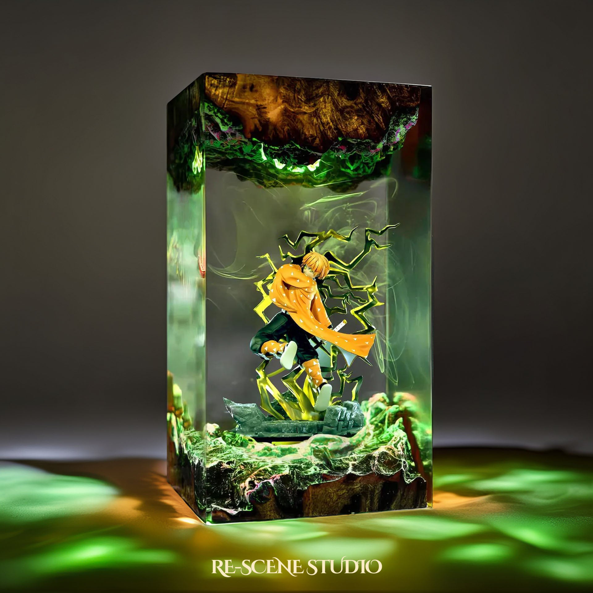 Zenitsu Resin Epoxy Lamp – Demon Slayer Multicolor / Size M: 7 x 13 x 7 (cm) – Handmade Epoxy Resin Lamp by Rescene Studio | Rescene Studio
