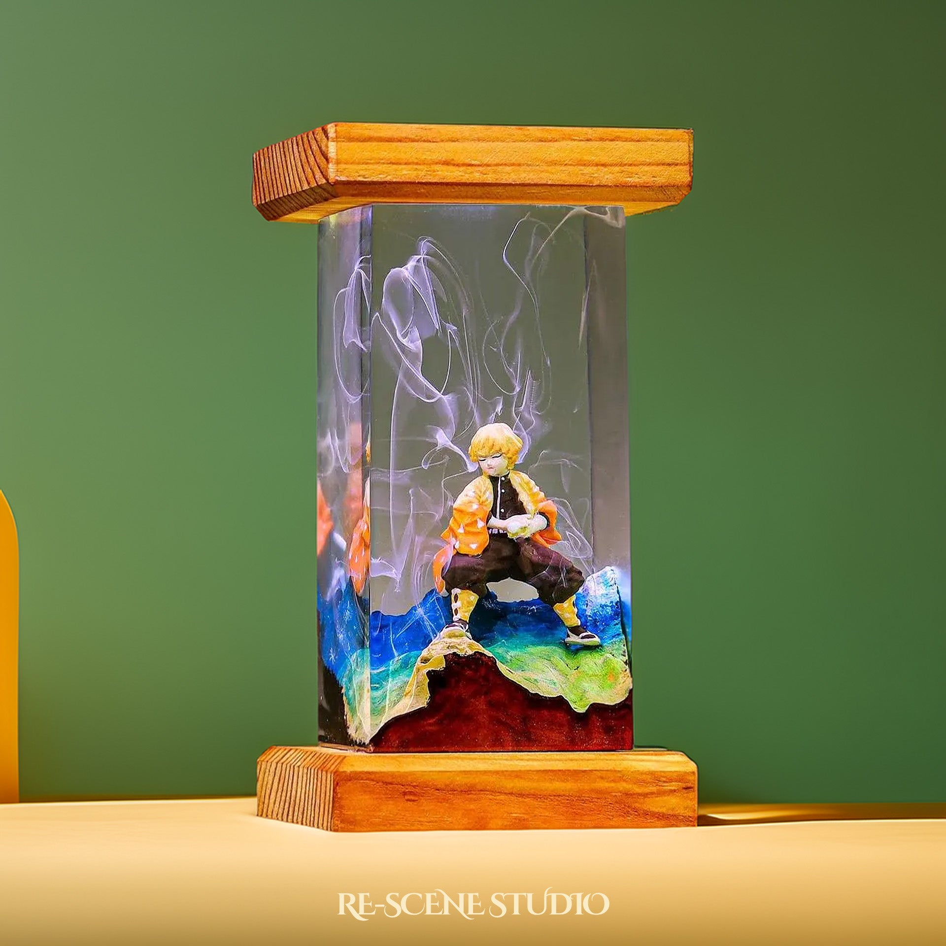 Zenitsu Resin Lamp - Demon Slayer Multicolor / Size M: 6 x 6 x 12 (cm) – Handmade Epoxy Resin Lamp by Rescene Studio | Rescene Studio