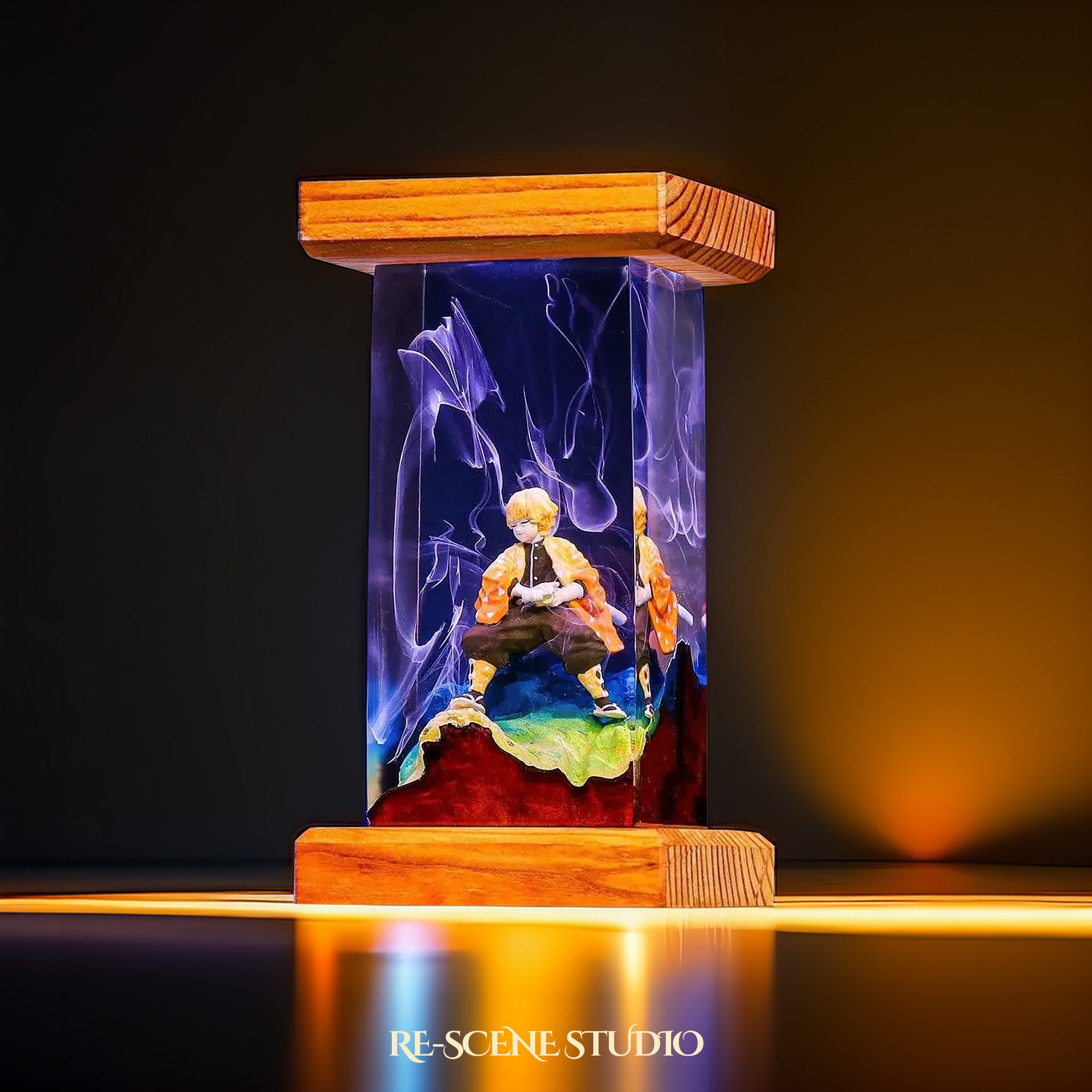 Zenitsu Resin Lamp - Demon Slayer Multicolor / Size M: 6 x 6 x 12 (cm) – Handmade Epoxy Resin Lamp by Rescene Studio | Rescene Studio