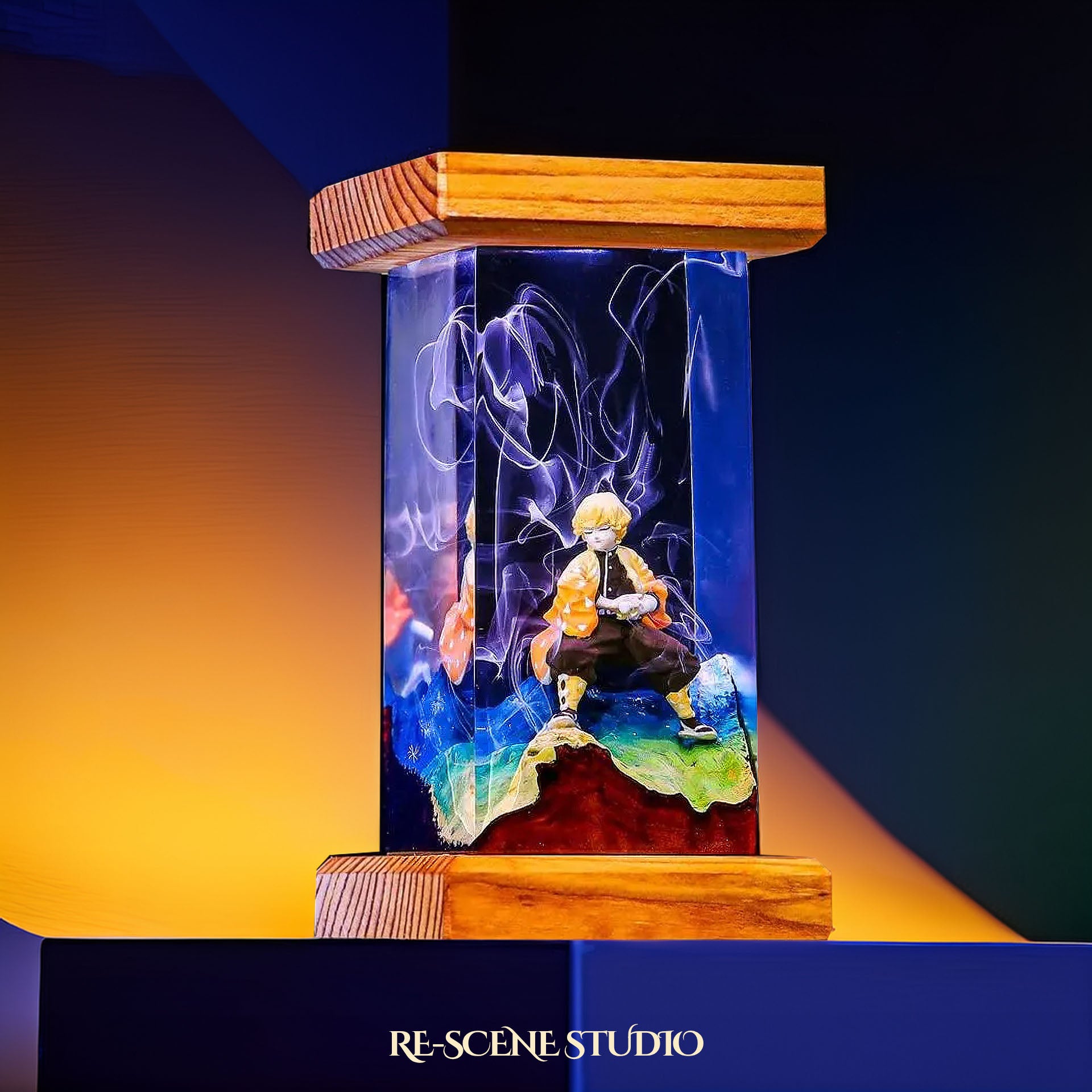 Zenitsu Resin Lamp - Demon Slayer Multicolor / Size M: 6 x 6 x 12 (cm) – Handmade Epoxy Resin Lamp by Rescene Studio | Rescene Studio