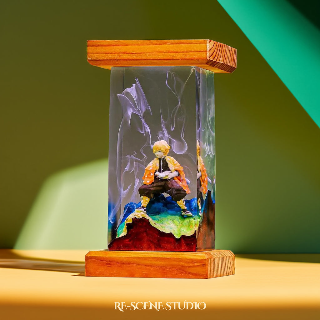 Zenitsu Resin Lamp - Demon Slayer Multicolor / Size M: 6 x 6 x 12 (cm) – Handmade Epoxy Resin Lamp by Rescene Studio | Rescene Studio