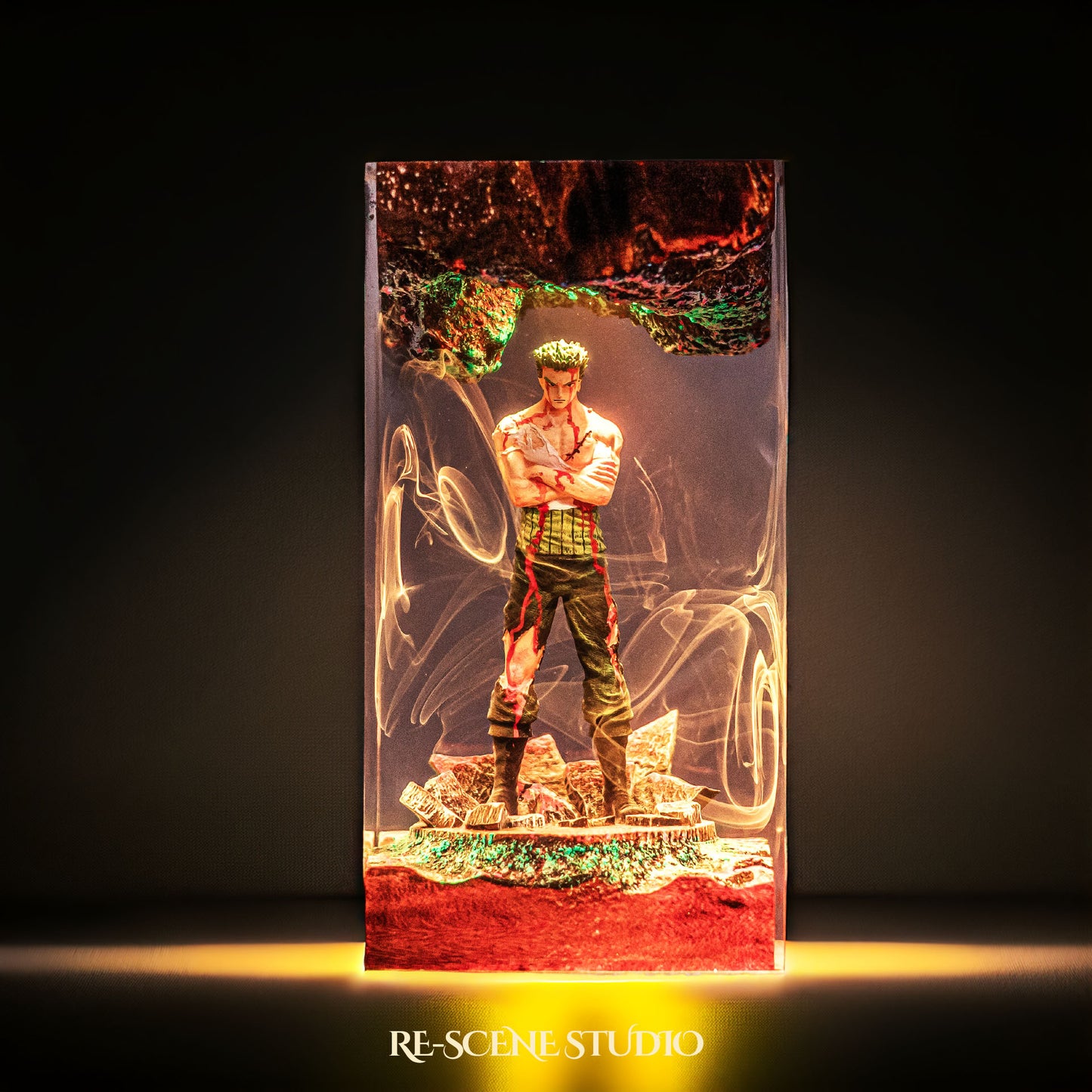 Roronoa Zoro Resin Lamp V4 — Closeup Detail | Original Epoxy Resin Sculpture with Built-in LED Glow