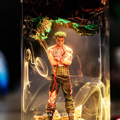 Roronoa Zoro Resin Lamp V4 — Closeup Detail | Original Epoxy Resin Sculpture with Built-in LED Glow