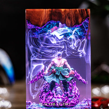 Roronoa Zoro Resin Lamp V5 — Display Setup | Artisan Resin Art Lamp, Ambient Light for Home or Office