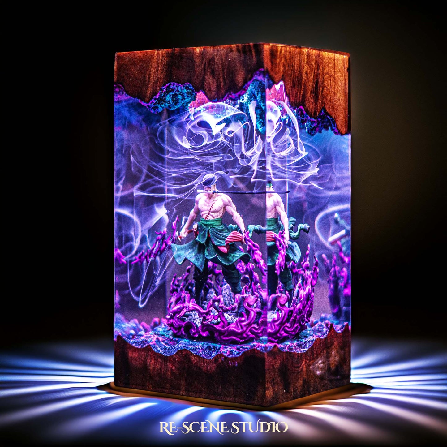 Roronoa Zoro Resin Lamp V5 — Display Setup | Artisan Resin Art Lamp, Ambient Light for Home or Office