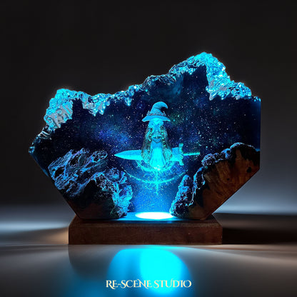 Ranni the Witch resin lamp detail shot capturing scene in clear epoxy resin