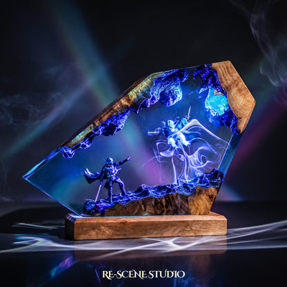 Close look at the Darth Vader vs Yoda Resin Lamp, a handcrafted Star Wars epoxy resin LED lamp