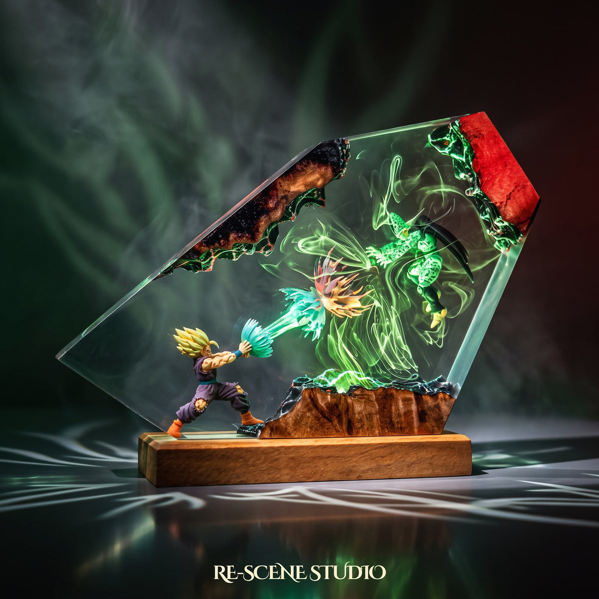Gohan vs Cell Resin Lamp (Dragon Ball) — hand-poured epoxy resin night light glowing in 16 RGB colors