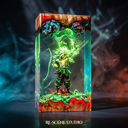Close look at the Goku Super Saiyan 5 Resin Lamp V2, a handcrafted Dragon Ball epoxy resin LED lamp