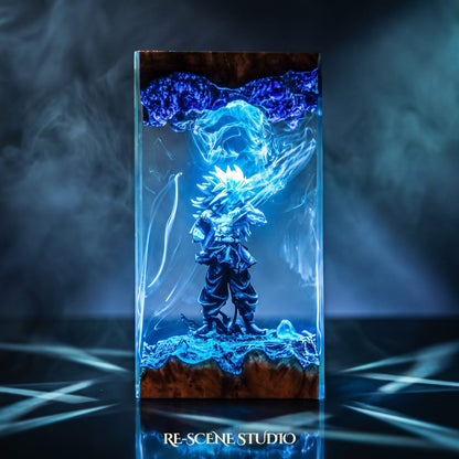 Glowing Goku Super Saiyan 5 Resin Lamp V2: Dragon Ball fan decor sealed in crystal-clear epoxy resin