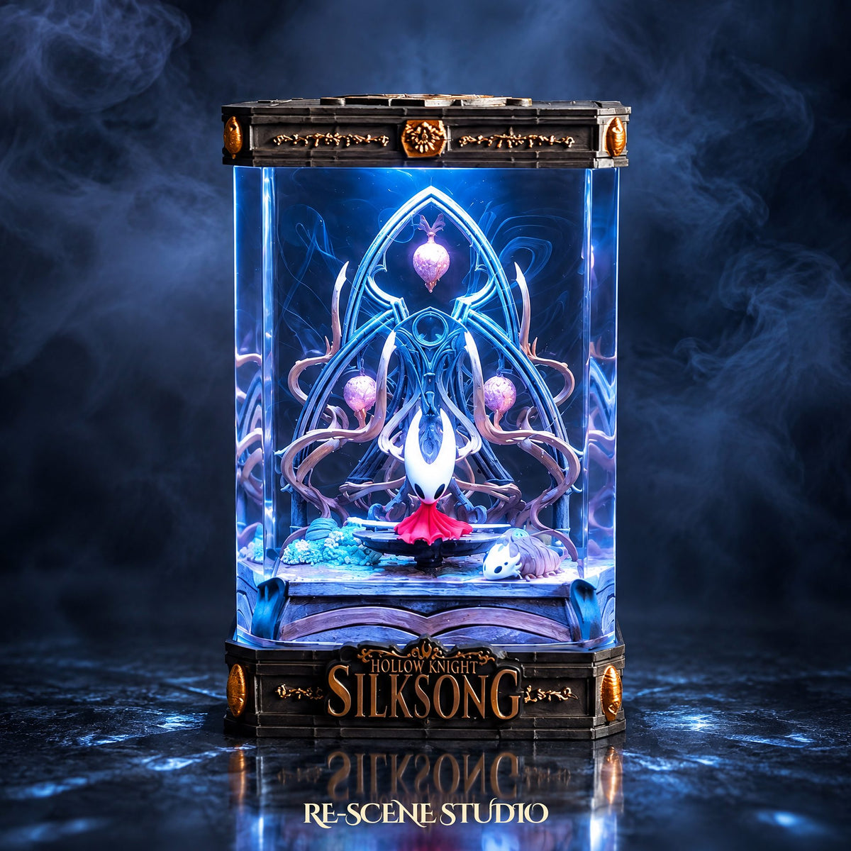 Hollow Knight: Silksong collectible — the Hornet Resin Lamp V4 on its ornate Silksong-lettered base