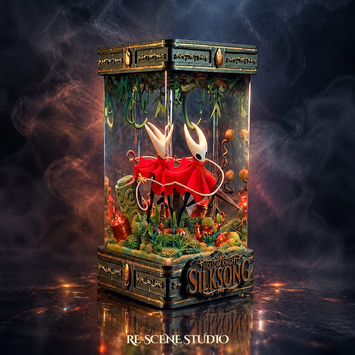Hollow Knight: Silksong collectible — the Hornet Resin Lamp V5 on its ornate Silksong-lettered base