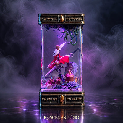 Hornet Resin Lamp V5 display shot — Hollow Knight: Silksong diorama with ornate cap and base
