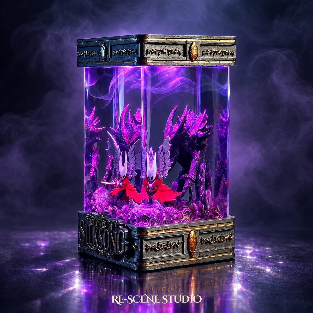 Glowing Hornet Resin Lamp V6 — Hollow Knight: Silksong scene sealed in crystal-clear epoxy resin