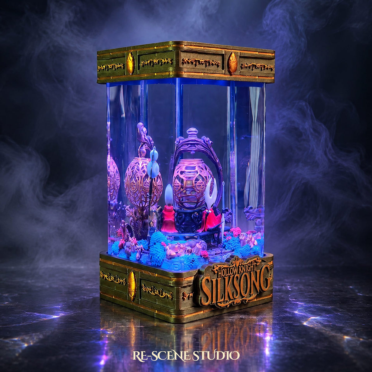 Glowing Hornet Resin Lamp V7 — Hollow Knight: Silksong scene sealed in crystal-clear epoxy resin