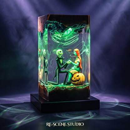 Jack & Sally Resin Lamp V1 — premium Nightmare Before Christmas resin art lamp, a gift-ready piece for collectors