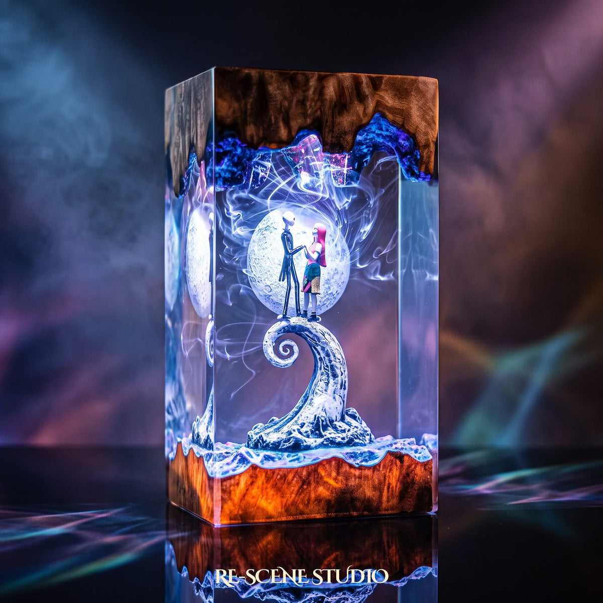 Jack & Sally Resin Lamp V2 (Nightmare Before Christmas) — hand-poured epoxy resin night light glowing in 16 RGB colors