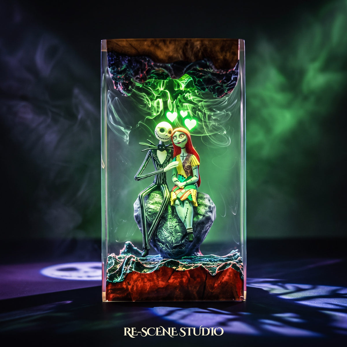 Jack & Sally Resin Lamp V3 (Nightmare Before Christmas) — hand-poured epoxy resin night light glowing in 16 RGB colors