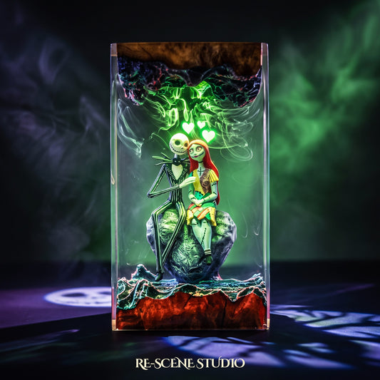 Jack & Sally Resin Lamp V3 (Nightmare Before Christmas) — hand-poured epoxy resin night light glowing in 16 RGB colors