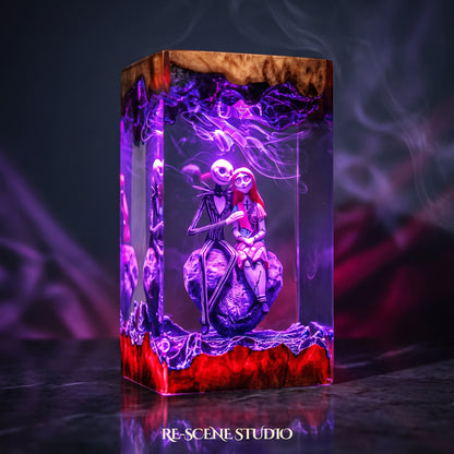 Jack & Sally Resin Lamp V3 — premium Nightmare Before Christmas resin art lamp, a gift-ready piece for collectors