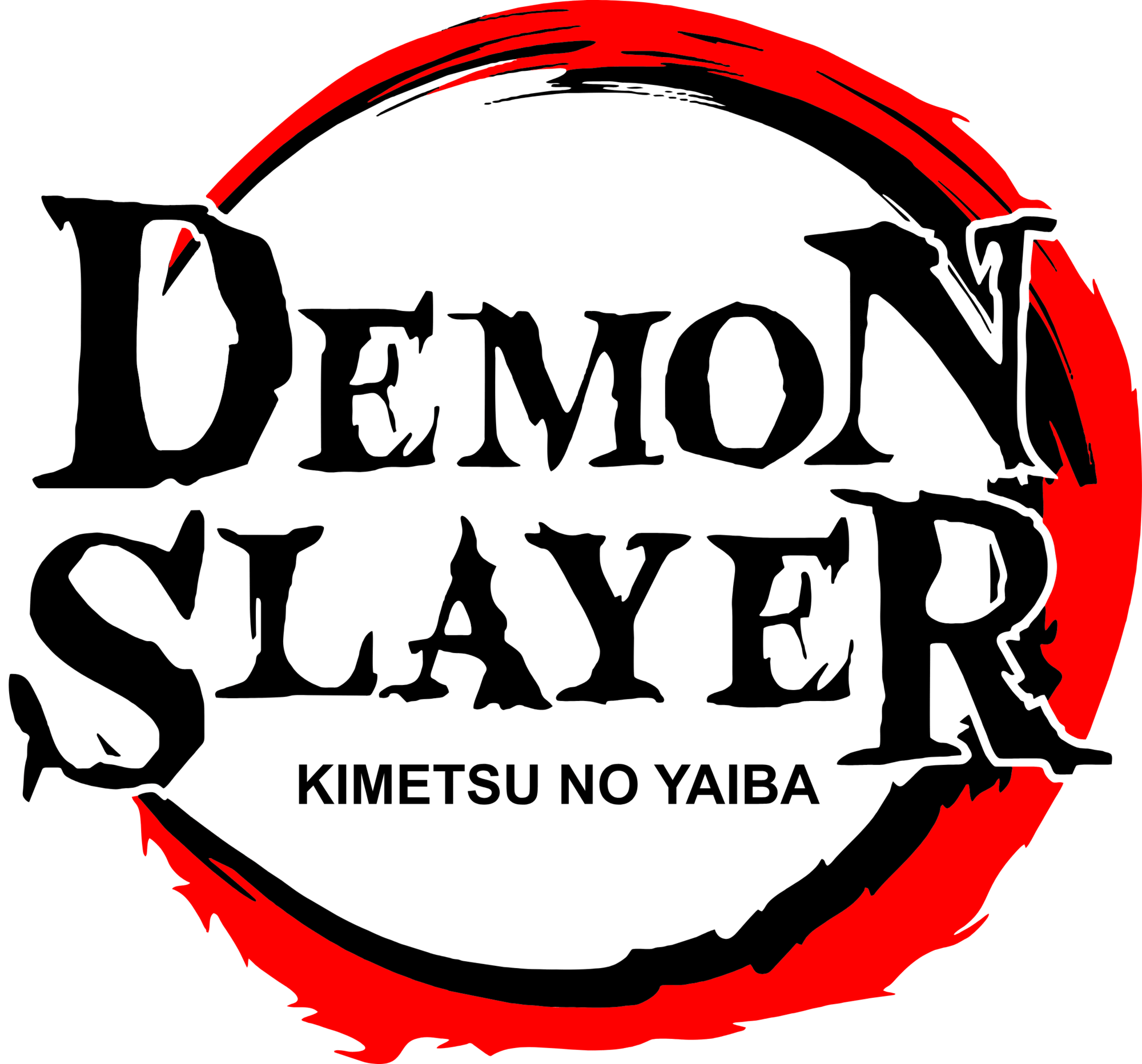 Logo of 'Demon Slayer: Kimetsu no Yaiba' with a red and black circular design.