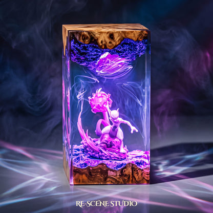 Mewtwo Resin Lamp V3 (Pokemon) — hand-poured epoxy resin night light glowing in 16 RGB colors