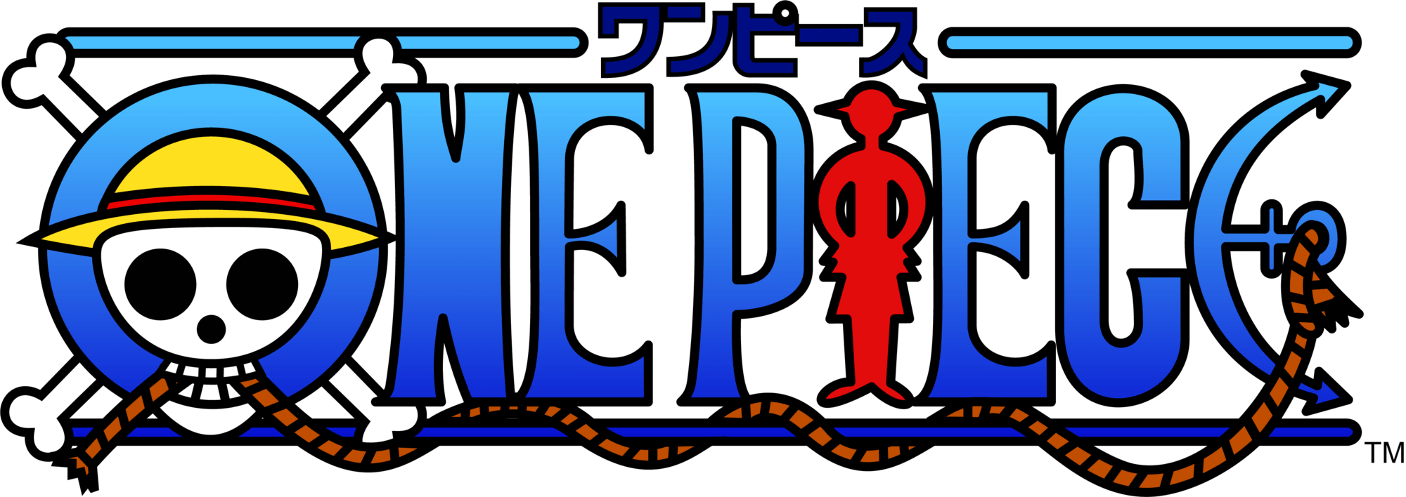 One Piece logo with colorful design elements on a green background